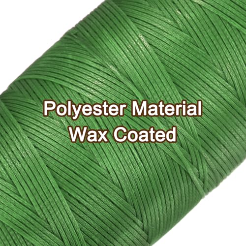 150D 0.8mm Flat Waxed Thread 284 Yards Polyester Leather Sewing Waxed String Hand Stitching Waxed Cord for Leather Stitching Sewing Bookbinding DIY Craft Green