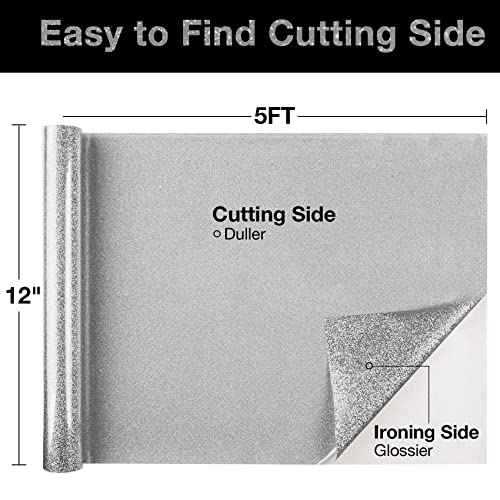 Silver Glitter HTV Heat Transfer Vinyl Roll 12 inch x 5 ft Iron on Vinyl for T Shirts Crafts