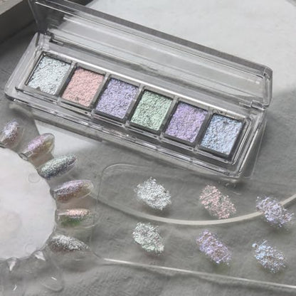Iridescent Nail Glitter Set 6Color Mud Texture Aurora Chrome Powder