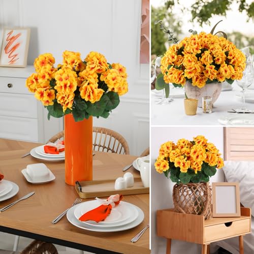6 Pcs Artificial Geranium Flowers for Outdoors Geranium Silk Flowers Outdoor UV Resistant Garden Plants Faux Flowers for Home Kitchen Table Centerpieces Decor