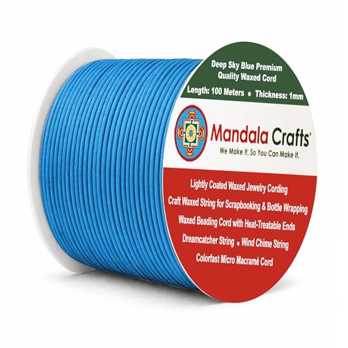 1mm Deep Sky Blue Cotton Waxed Cord for Jewelry Making