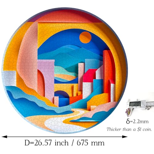 3D Visual Sunrise in the Distance 1000 Pieces Round Puzzle for Adult (1000 Count)