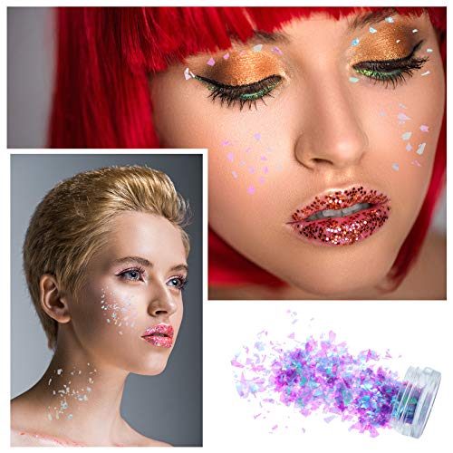 18 Boxes Mermaid Iridescent Chunky Glitter Flakes Chrome Nail Sequins Aurora Holographic Mermaid Nail Glitter Flake Glitters Chunky Iridescent Flakes for Face Eyes Body Hair Nails Decoration (18 Count)