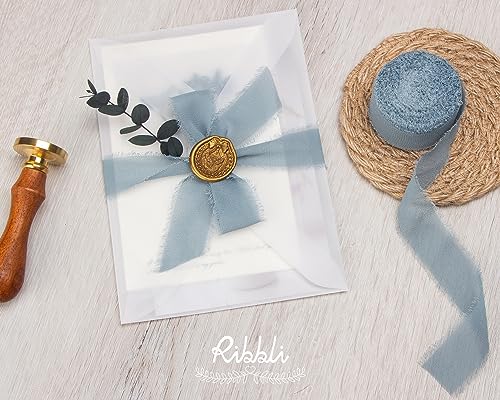 Slate Blue Chiffon Ribbon 1 Inch x 20 Yard Handmade Fringe Chiffon Silk Ribbon for Gifts Wrapping (60 Foot)
