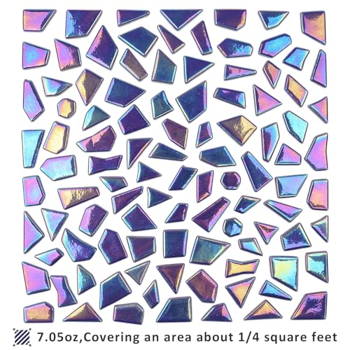 Iridescent Cobalt Blue Glass Mosaic Tiles for Crafs Bulk (7.05 Ounce)