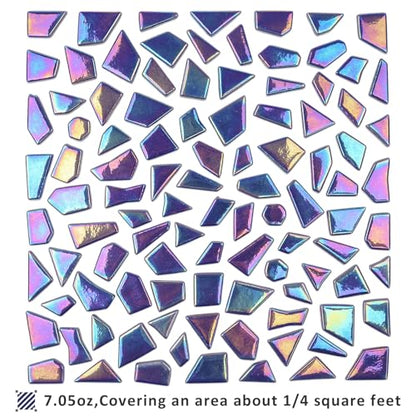 Iridescent Cobalt Blue Glass Mosaic Tiles for Crafs Bulk (7.05 Ounce)
