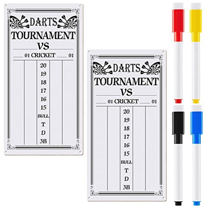 2 Pieces Dart Scoreboard Dry Erase Scoreboard Dart Score Keeper Dart Accessories with 4 Dry Erase Markers for Cricket and 01 Dart Games