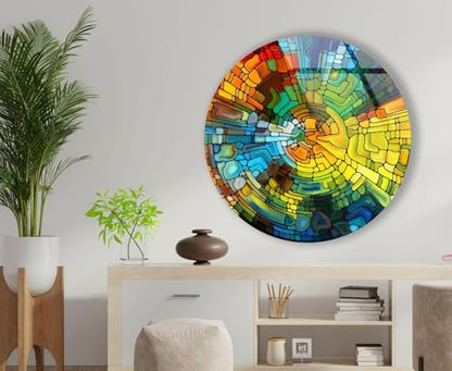 39,4''(100cm) Diameter Stained Yellow Round Glass Wall Art Tempered Glass Printing Wall Decor Large Wall Art Wall Hangings
