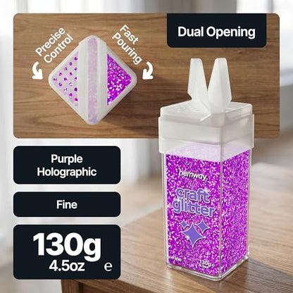 Craft Glitter Shaker Purple Holographic 130g Fine (4.6 Ounce)