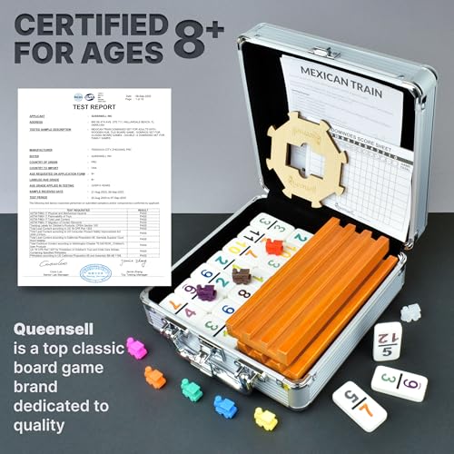 Mexican Train Dominoes Set with Numbers and 4 Holders