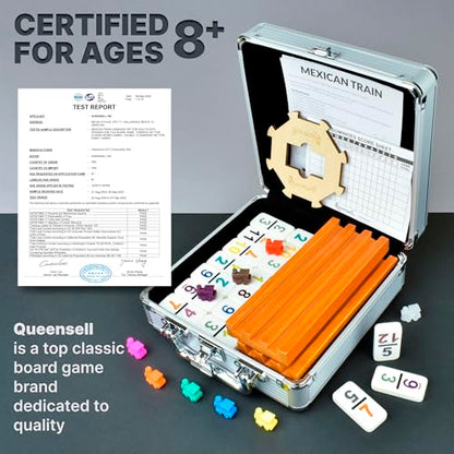 Mexican Train Dominoes Set with Numbers and 4 Holders