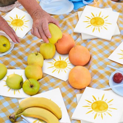 48 Pieces Disposable Sun Paper Napkins Sunshine Birthday Decorations Sun Party Napkins Cocktail Dinner Napkin Set 13" x 13" Unfolded Tableware Napkins for Sun Birthday Party Supplies (48 Count)