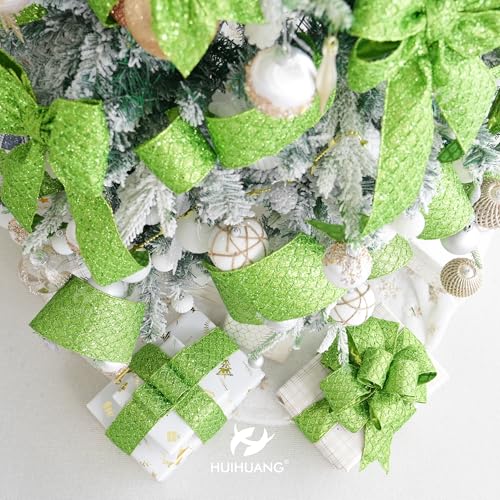 Lime Green Glitter Wired Christmas Ribbon 2.5 inch x 10 Yards (30 Foot)