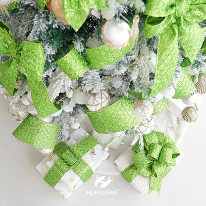 Lime Green Glitter Wired Christmas Ribbon 2.5 inch x 10 Yards (30 Foot)