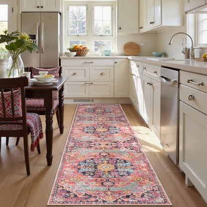 Reine Boho 2'8"x10' Washable Hallway Kitchen Runner Rugs with Rubber Backing