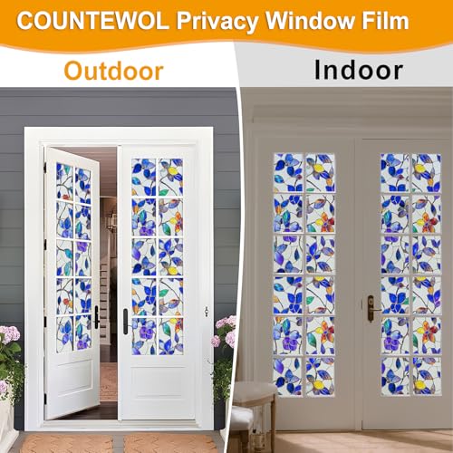 Colorful Leaf Static Cling Window Film Frosted Stained Glass Privacy Anti