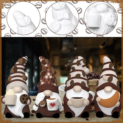 6 Set Fall Coffee Gnome Ceramics to Paint for Adults Ready to Paint Your Own Autumn Ceramic Gnome Statues DIY Paintable Ceramics Painting Kit Blank Figurines with Brush Palette Home Farm Decor (6 Count)