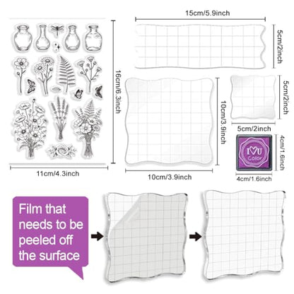 6Pcs Wildflower Clear Stamps for Card Making (29 Count)