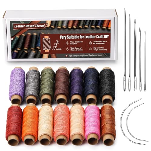 Waxed Thread 0.55mm 14pcs 76 Yard Leather Thread for Hand Sewing (230 Foot)