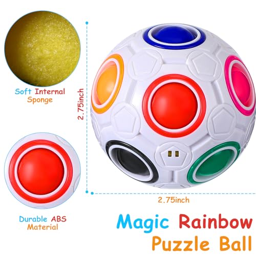 12 Pack Rainbow Puzzle Balls Magic Fidget Balls with 2 Pcs Pouches Fidget Toys for Boys and Girls Funny Stress Reliever Toys for Kids Teens and Adults Back to School Birthday Gifts (12 Count)