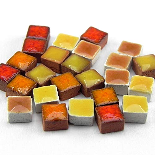 Art Supplies 1000 Square Mosaic Tiles Bulk 0.19 inch 5 mm 0.5 cm Mix Orange