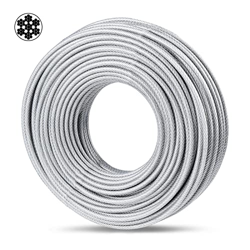3/16" Cable, 100 ft PVC Coated Steel Cable with 7×7 Strand Core