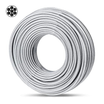 3/16" Cable, 100 ft PVC Coated Steel Cable with 7×7 Strand Core
