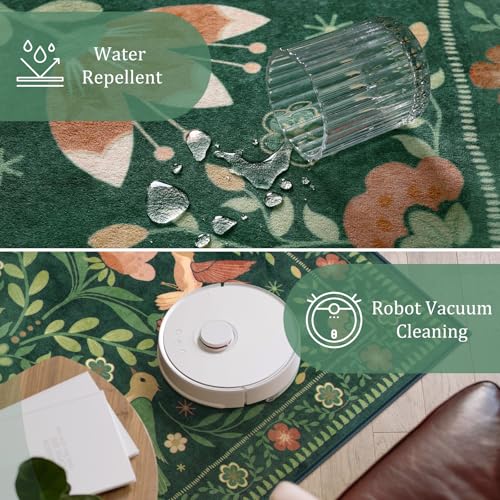 Washable Floral 5x7 Green Area Rug for Living Room (35 Sq Ft)