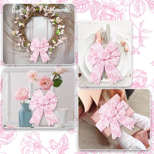 Floral Wired Edge Ribbon Roll Pink Flower Chinoiserie Fabric Ribbon for Wreath Bow Making DIY Crafts Gift Wrapping
