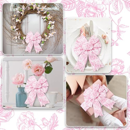 Floral Wired Edge Ribbon Roll Pink Flower Chinoiserie Fabric Ribbon for Wreath Bow Making DIY Crafts Gift Wrapping
