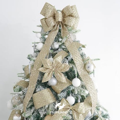 Glitter Champagne Wired Christmas Ribbon 2.5 inch x 10 Yards (30 Foot)