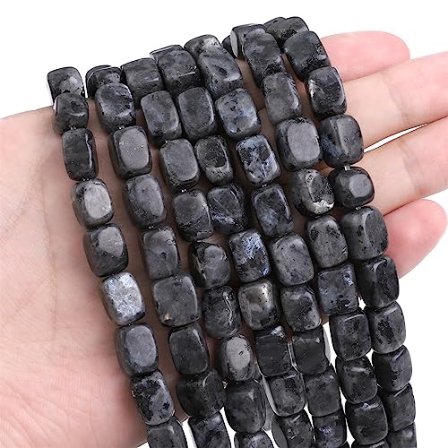 Natural Black Spectrolite Cuboid Stone Loose Semi Gemstone Beads for Jewelry Making 8mmx12mm 38cm (33 Count)