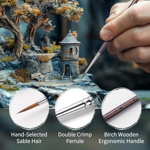 Kolinsky Sable Brushes Miniature 5PCS Professional Fine Detail Micro Artist Paint Brush Set for Watercolor