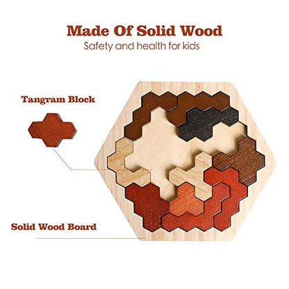 Wooden Hexagon Montessori Tangram Puzzle (14 Count)