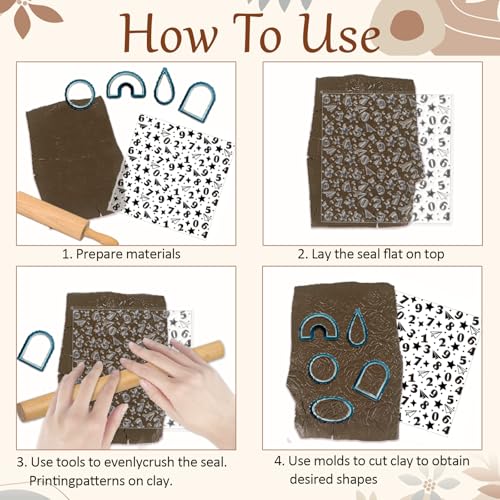 Numbers Pattern Polymer Clay Texture Sheet Stars and Paper Airplanes Silicone Texture Mat for Polymer Clay Making Earrings Jewelry DIY Crafts 5.5 × 5.5 Inch