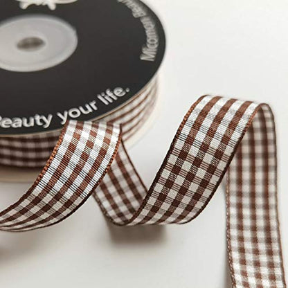 Brown and White Gingham Ribbon Buffillo Gingham Ribbon 25 Yards Each Roll 100% Polyester (75 Foot)