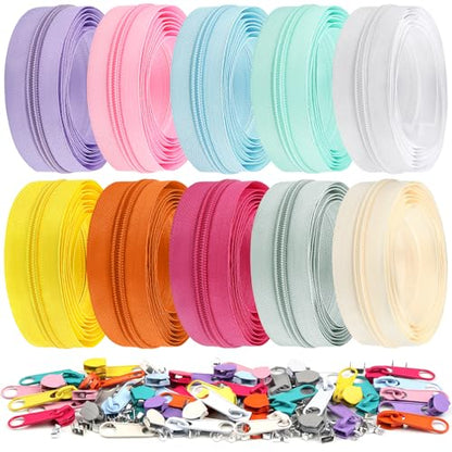 22.2 Yards 20 m 10 Pieces Assorted Colors #5 Nylon Coil Zippers