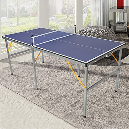 6FT/8FT/9FT Mid-Size Table Tennis Table Ping-Pong Table Set Foldable & Portable Table Indoor Outdoor for Family Game (Blue, 6FT)