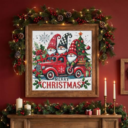 Christmas Gnomes Stamped Cross Stitch Kits for Beginners Adults 11CT