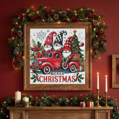 Christmas Gnomes Stamped Cross Stitch Kits for Beginners Adults 11CT