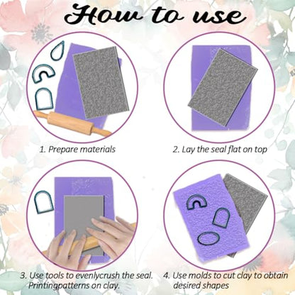 4PCS Polymer Clay Texture Sheets Set for Using with Clay Cutters Boho Clay Mat Effect as Texture Roller DIY Craft Tools Earing Jewelry Making (4 Count)