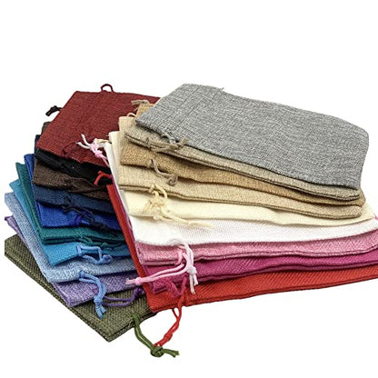 Gift Bags Pack of 20 Burlap Drawstring Linen Jewelry Pouches