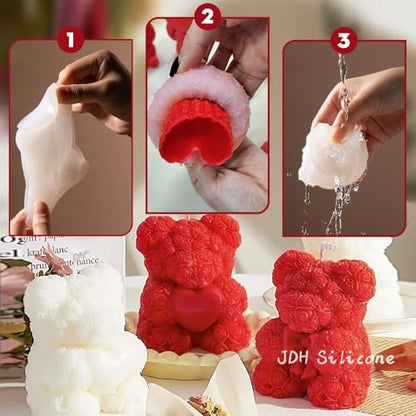 2 Pack Mini 3D Rose Bear Silicone Molds for Candle Resin Chocolate DIY