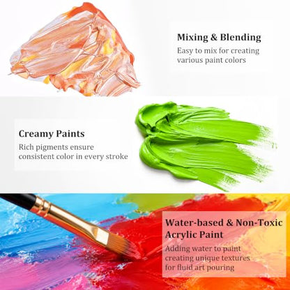 52 Colors Acrylic Paint Set with Painting Brushes (104 Fl Oz)