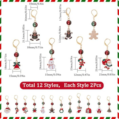 1 Box 24Pcs 12 Style Christmas Crochet Stitch Markers Stitch Marker Small Enamel Crochet Knitting Charms for Knitting Weaving Sewing Needleworks DIY Craft Supplies (24 Count)