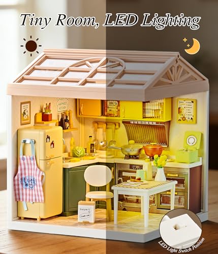 Modern Kitchen DIY Miniature House Kit with Roof & LED Light