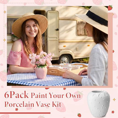 6 Pcs Ceramic Strawberry Vase to Paint 5.4" Unpainted DIY Painting Kit (6 Count)