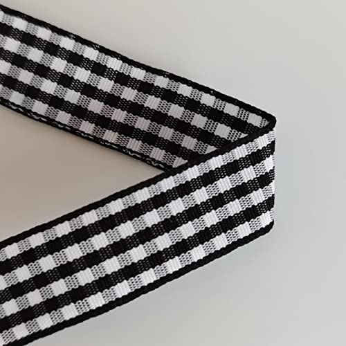 Black and White Wovon Edge Gingham Ribbon 25 Yard Each Roll 100% Polyester (75 Foot)