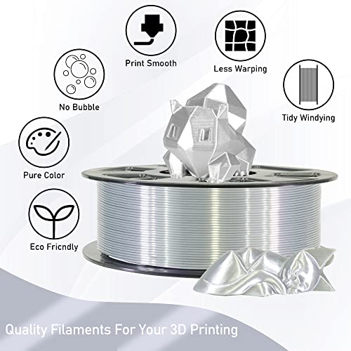 Silk Metalic Shiny Silver PLA 1.75mm 3D Printer Filament (35.27 Ounce)