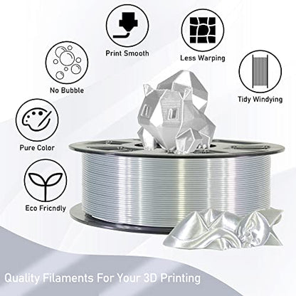 Silk Metalic Shiny Silver PLA 1.75mm 3D Printer Filament (35.27 Ounce)